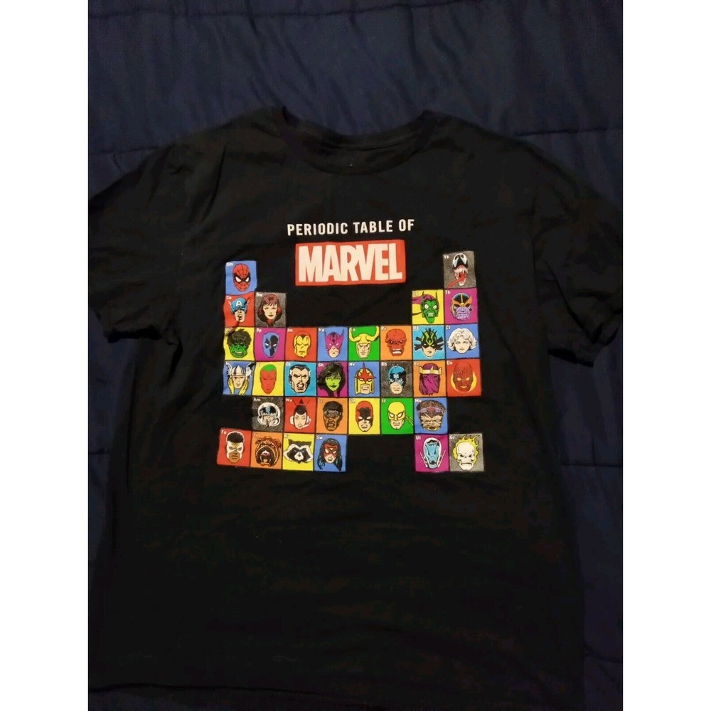 Marvel‎ Shirt Men's L Black T-Shirt Graphic Tee Periodic Table of Heroes Comic